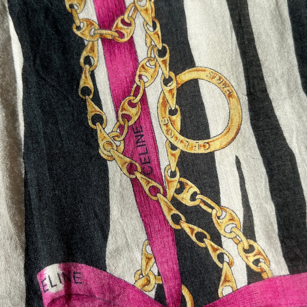 Celine Pink and Gold Chain Print Scarf - Picture 3 of 5